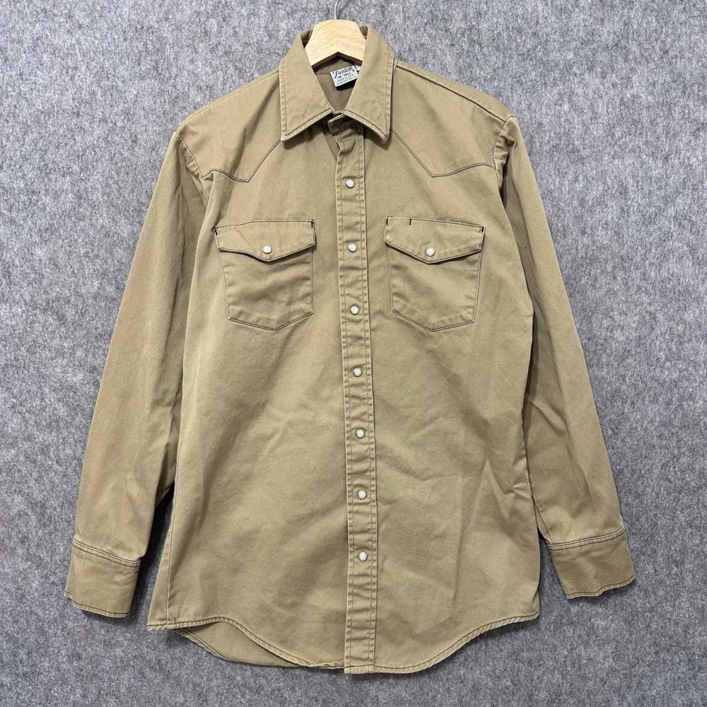 Prentiss Mens M Tall Khaki Western Snap Button Long Sleeve Shirt Made in USA
